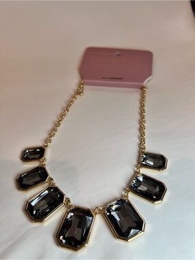 NWT Emberly $34 Gray rhinestones gold tone statement necklace